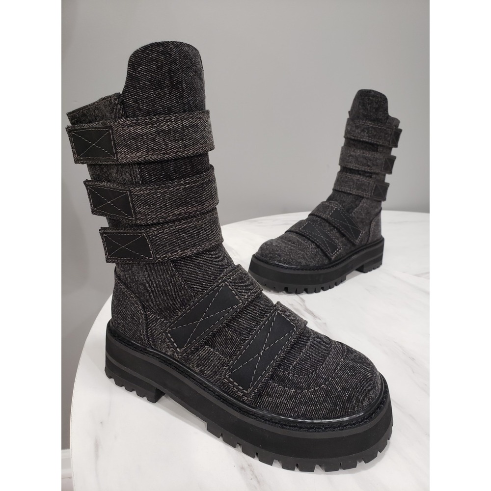 NEW SZ‎ 7 Darker Wavs combat moto moto biker gothic boots punk strappy steampunk